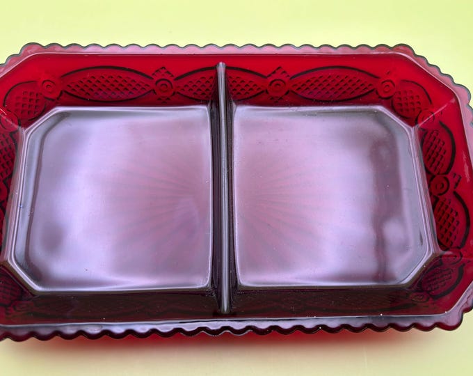 Ruby Red Glass Divided Glass Dish with Starburst Pattern Pretty Glass Lover Antiques and Vintage