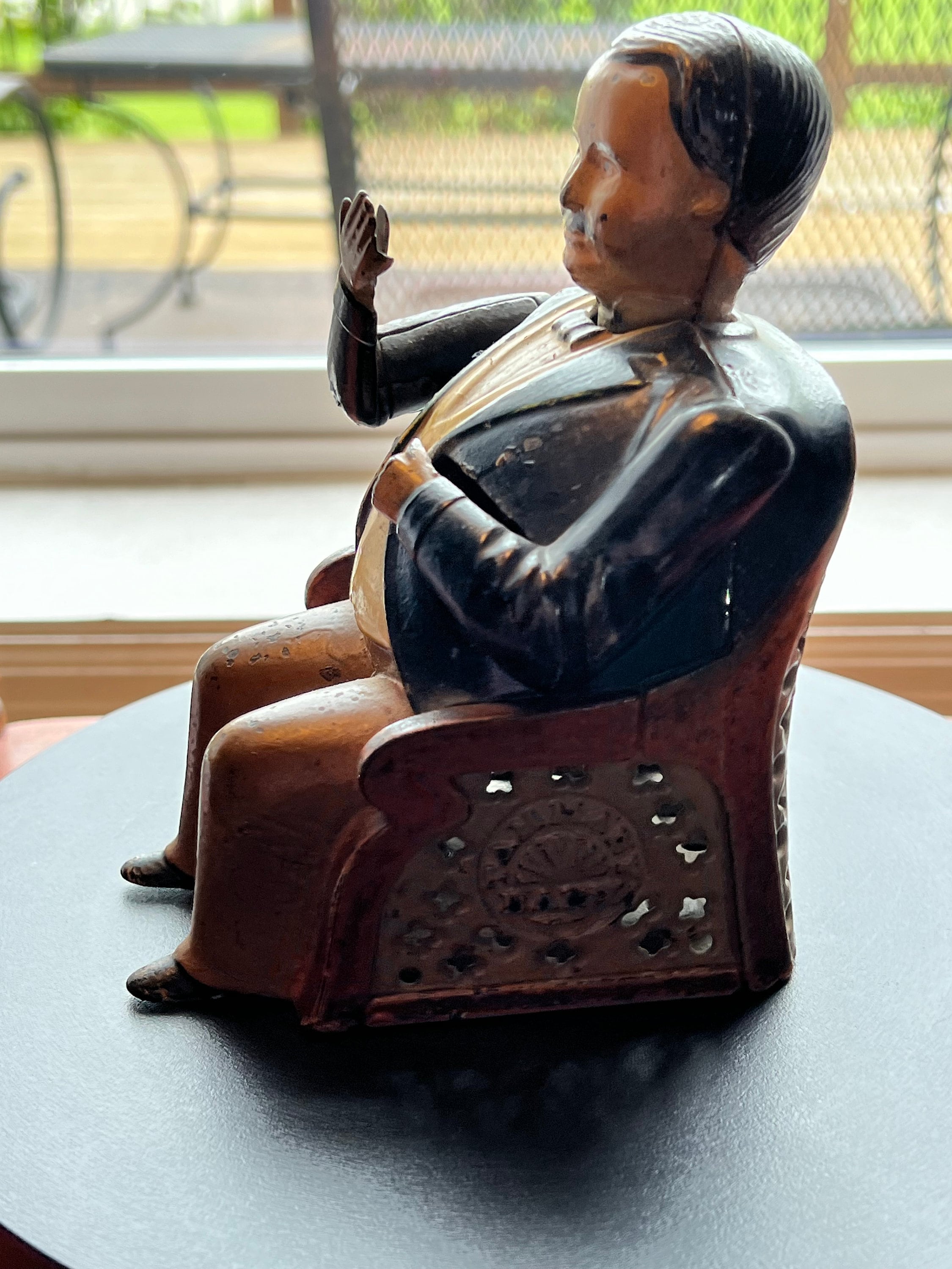 Antique Mechanical Tammany Bank Little Fat Man Banker Cast