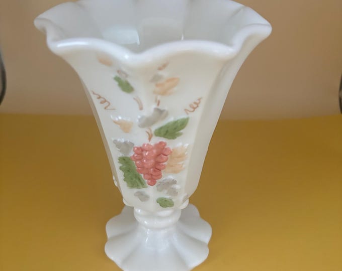 Vintage Westmoreland Hand Painted Milk Glass Footed Vase Lover Antiques and Vintage