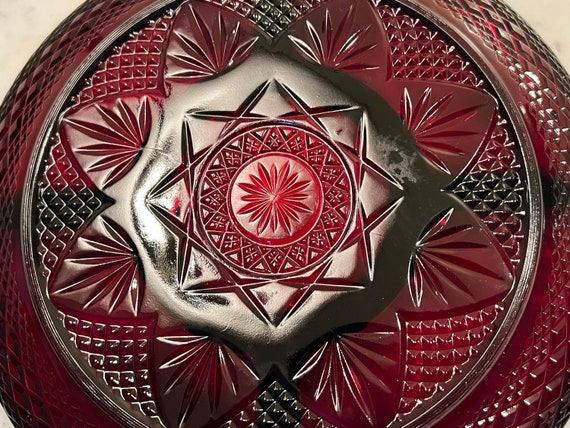 Vintage Ruby Red Pressed Glass Divided Plate Server 8” Art Glass