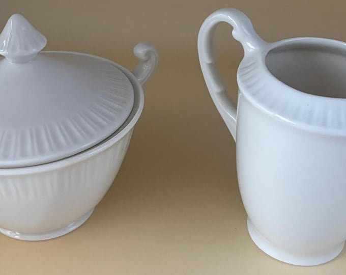 Vintage Shelledge White Sugar and Creamer with Narrow Flutes Edging Syracuse China Lover Antiques and Vintage