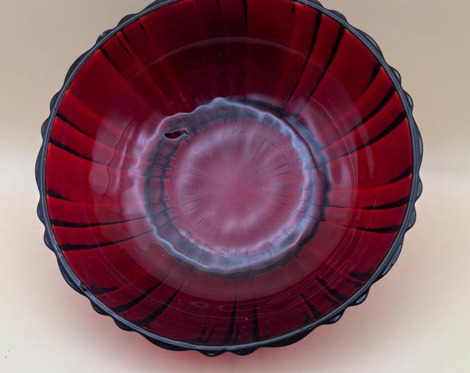 Vintage Arcorco France Ruby Red Ribbed Glass Bowl Lover Antiques and Vintage