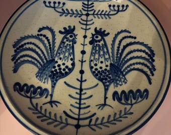 Vintage Rooster Majolica Pottery Plate Wall Hanging Twin Roosters Plate Wall Art Lover Antiques and Vintage