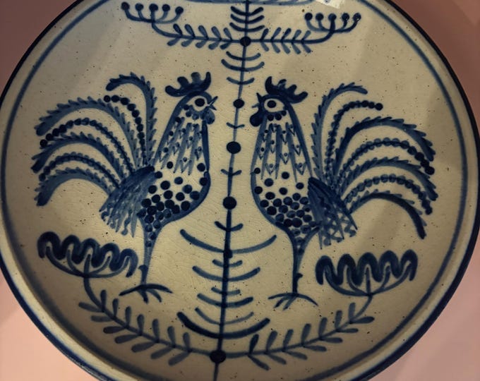 Vintage Rooster Majolica Pottery Plate Wall Hanging Twin Roosters Plate Wall Art Lover Antiques and Vintage