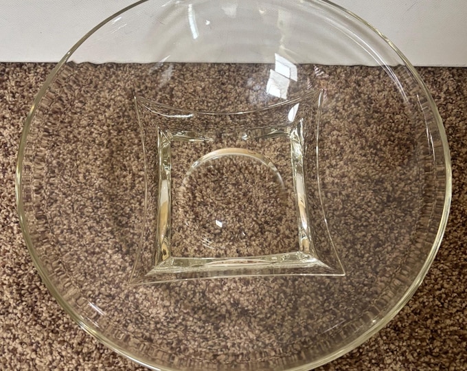 Vintage Mid Century Modern Hazel Atlas Glass Serving Bowl with Square Base Lover Antiques and Vintage