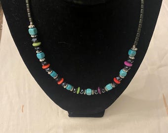 Vintage Multi Colored Chakra Necklace Turquoise Red Black Green Purple Jewelry Unique Gifts at Lover Antiques and Vintage