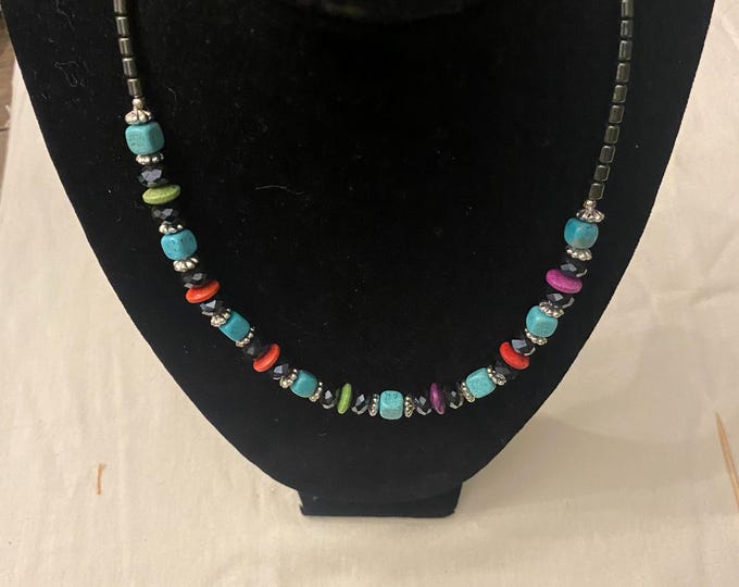 Vintage Multi Colored Chakra Necklace Turquoise Red Black Green Purple Jewelry Unique Gifts at Lover Antiques and Vintage