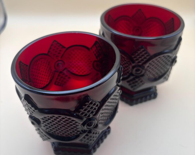 Vintage Avon Footed Glass Ruby Red Cup Set of 2 Lover Antiques and Vintage