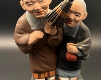 Vintage Man and Woman Porcelain Hand Painted Figurine Japan Lover Antiques and Vintage