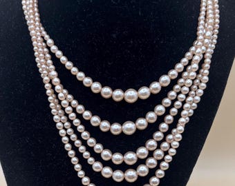 Vintage Multi Strand Faux Pearl Necklace: Elegant Layered Design