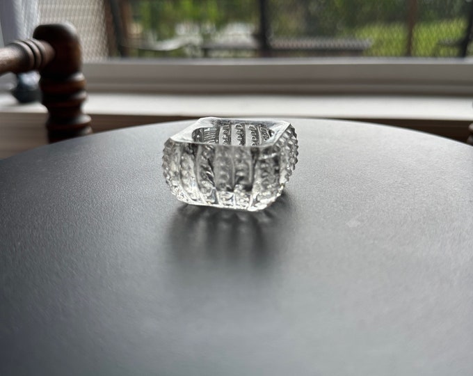 Vintage Clear Cut Glass Square Crystal Dish, Container, Figurine, Sugar Dish, Toothpick Holder, Glass Art Lover Antiques and Vintage