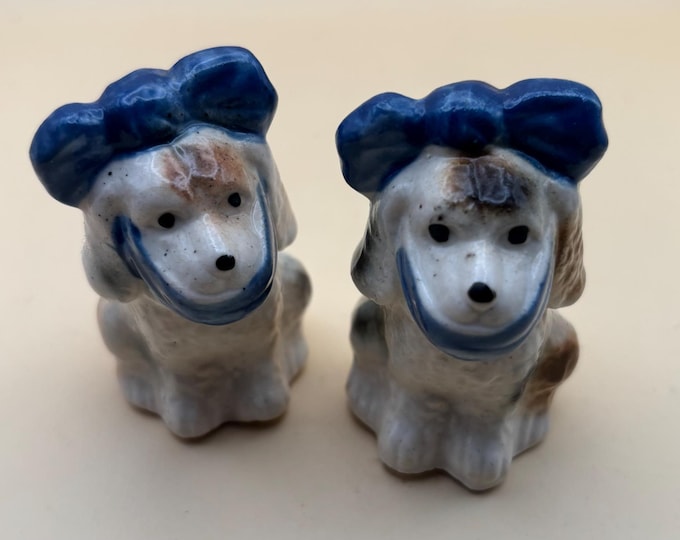 Vintage Dog Salt & Pepper Shakers Toothache Bow Japan Lover Antiques and Vintage