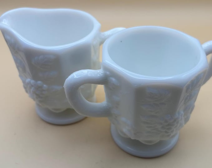 Vintage Westmoreland White Milk Glass Creamer and Sugar Bowl Set Lover Antiques and Vintage