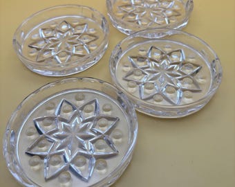 Baccarat Crystal Wine Bottle Coasters with Starburst Design Glass Coasters Set of 4 Lover Antiques and Vintage