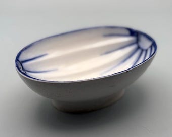 Antique Zsolnay Hungary European White with Cobalt Blue Oval Egg Shaped Dish GU for Gyugyi Family