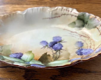 Vintage Purple Flowers Hand Painted Dresser Dish Signed by Elite L France Limoges Lover Antiques and Vintage