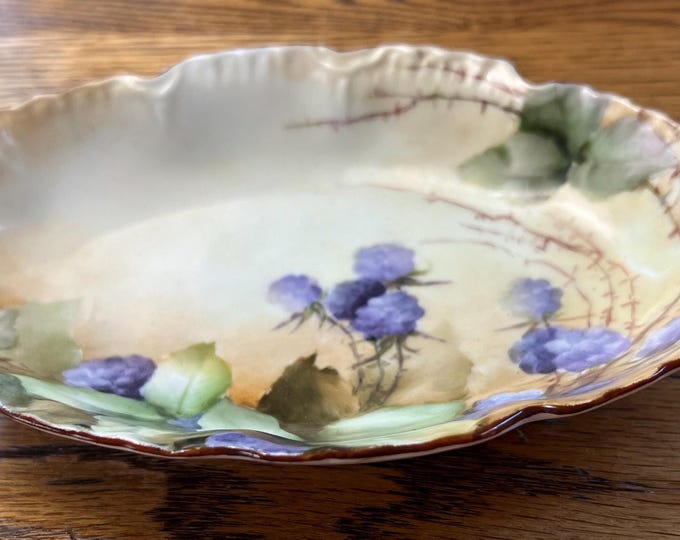Vintage Purple Flowers Hand Painted Dresser Dish Signed by Elite L France Limoges Lover Antiques and Vintage