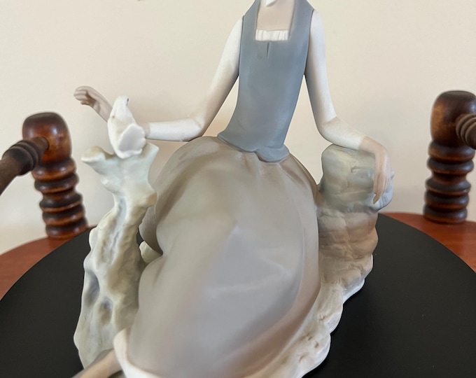 Vintage Lladro Porcelain Sheperdess Lady with Dove Hallmarked Figurine Vintage Spanish Lady Statue Lover Antiques and Vintage