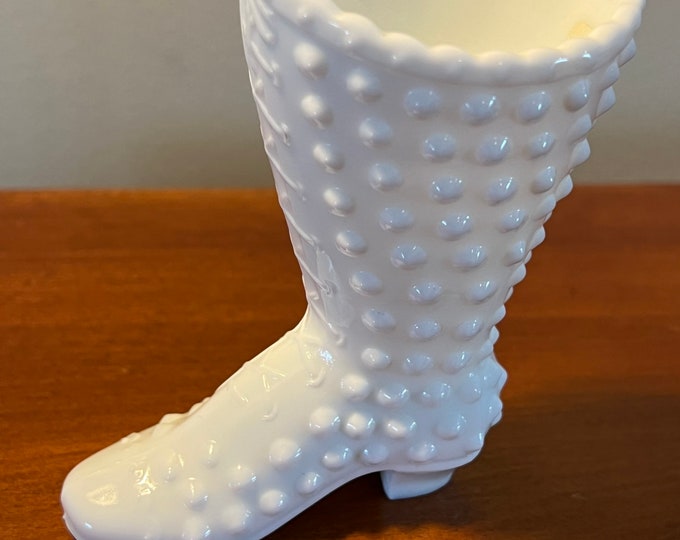 Vintage Fenton Milk Glass Hobnail Boot Shoe White Lace Victorian Boot Glass Art Lover Antiques