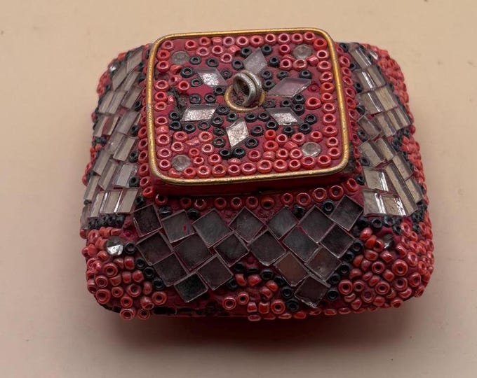 Vintage Pink Jeweled Snuff or Trinket Box Heart & Jeweled Trinket Box Jewel Decorative Ring Box Container Lover Antiques and Vintage