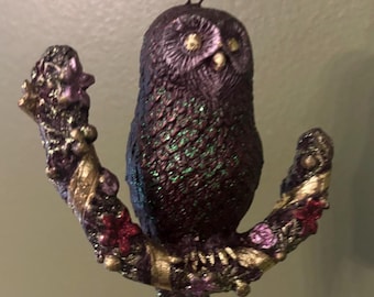 Vintage Colorful Owl on Branch Ornament Lover Antiques and Vintage