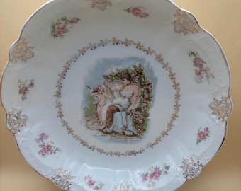 Antique Zeh Scherzer Bavaria Porcelain Bowl Z.S. & Co Plate Cupid and Maiden Surrounding Flowers Design Lover Antiques and Vintage