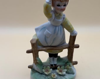 Vintage Napco Girl on Fence China Girl Porcelain Japan Girl Figurine Lover Antiques and Vintage