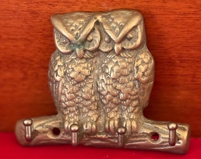 Vintage Brass Owl Key Holder 2 Owls Perched on a Branch Heavy Brass Owl Statue Lover Antiques and Vintage