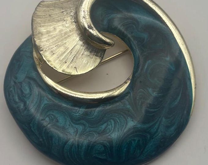 Vintage Green & Gold Enamel Swirl Pin Brooch Lover Antiques and Vintage