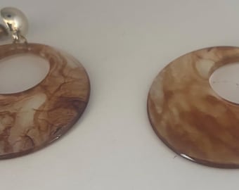 Brown Swirl Lucite Drop Earrings, Tortoiseshell Jewelry Gift, Lover Antiques and Vintage
