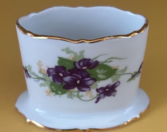 Antique Royal Bayreuth of Germany Porcelain Toothpick Holder Hand Painted Violets Pattern Fine Bavarian China Lover Antiques and Vintage