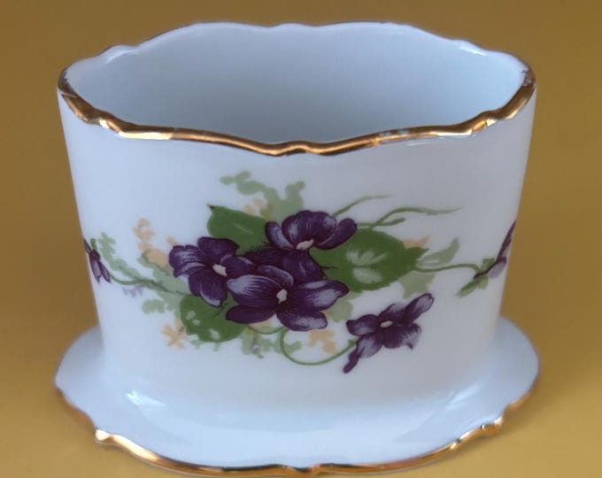 Antique Royal Bayreuth of Germany Porcelain Toothpick Holder Hand Painted Violets Pattern Fine Bavarian China Lover Antiques and Vintage