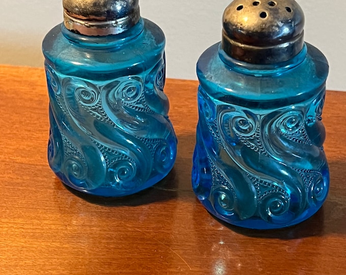 Antique EAPG Blue Glass Salt and Pepper Shakers National Dugan S. Repeat Blue Glass Art Matching Set Lover Antiques and Vintage