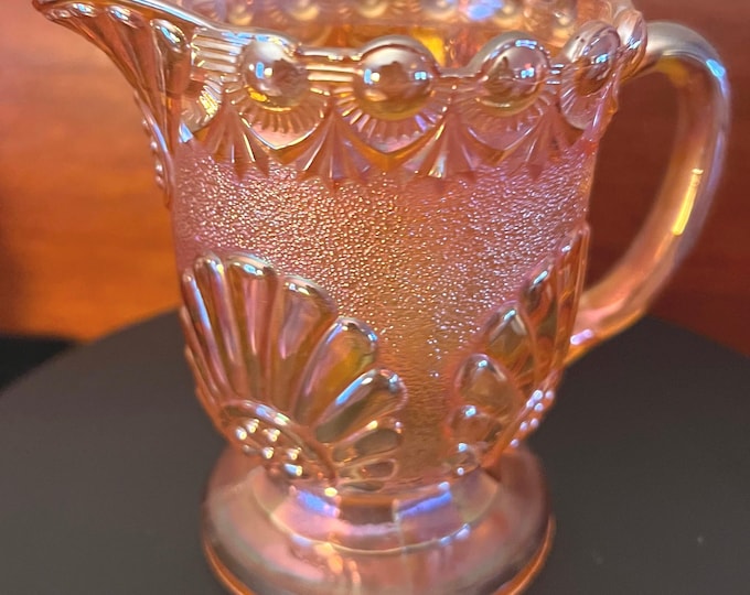 Vintage Westmoreland Depression Glass Shell & Jewel Creamer Pitcher Floral Quality Vintage Flower Marigold Iridescent Carnival Ornate Beaded
