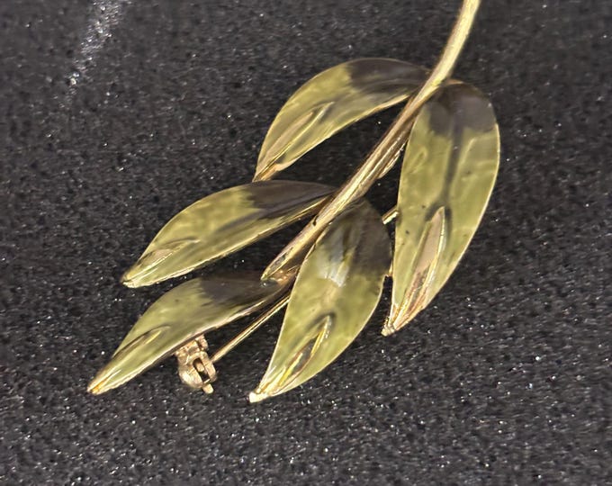 Vintage Coro Gold Leaf on a Branch Brooch Pin Lover Antiques and Vintage