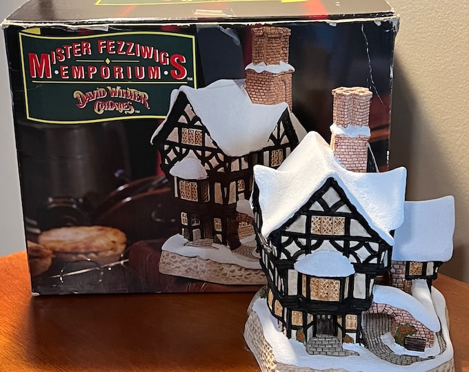 Vintage Mister Fezziwig’s Emporium by David Winter Special for Christmas Cottages handmade hand painted by John Hine, LTD Great Britain 1990