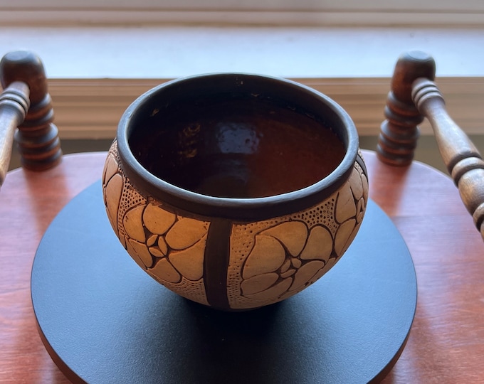 Vintage Weller Claywood Daisy Vase, Jardinere Pot, Burnt Wood Vase, Lover Antiques and Vintage