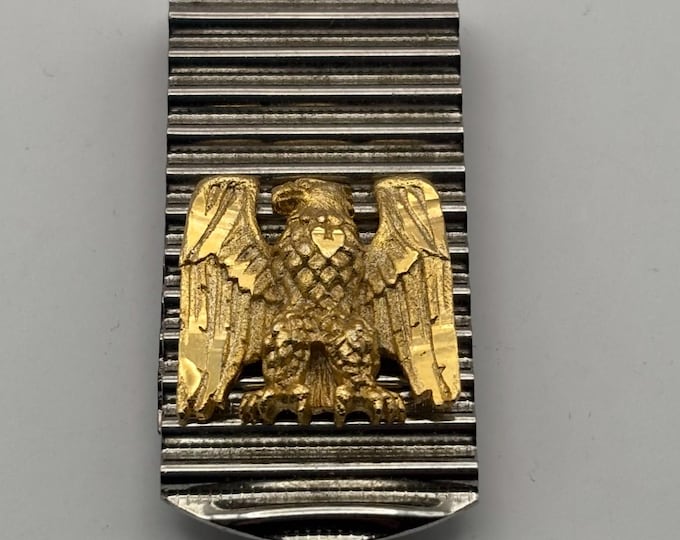 Vintage American Bald Eagle Money Clip Corrugated Metal Slide Fold Over Lover Antique and Vintage