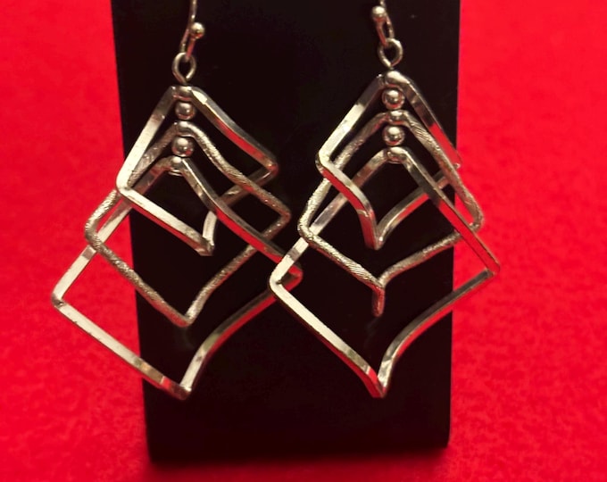 Vintage Sterling Silver Triple Layer Earrings, Jewelry Gifts Lover Antiques and Vintage