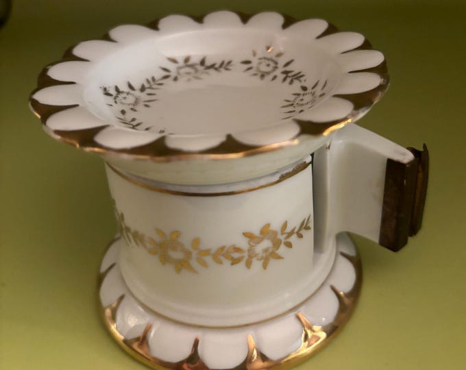 Vintage Porcelain Tape or Stamp Dispenser with Stamp Bowl Gold Gilding Trim Lover Antiques and Vintage