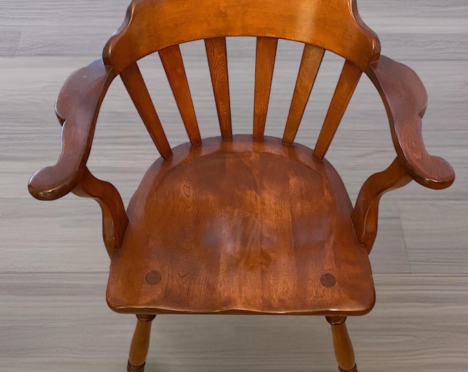 Vintage Cushman Colonial Captain's Chair: Rustic Barrel Back Armchair