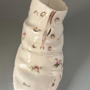 Vintage Porcelain Shoe with Hand Painted Flowers White and Pink with Green Rose Shoe Lover Antiques and Vintage