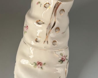 Vintage Porcelain Shoe with Hand Painted Flowers White and Pink with Green Rose Shoe Lover Antiques and Vintage