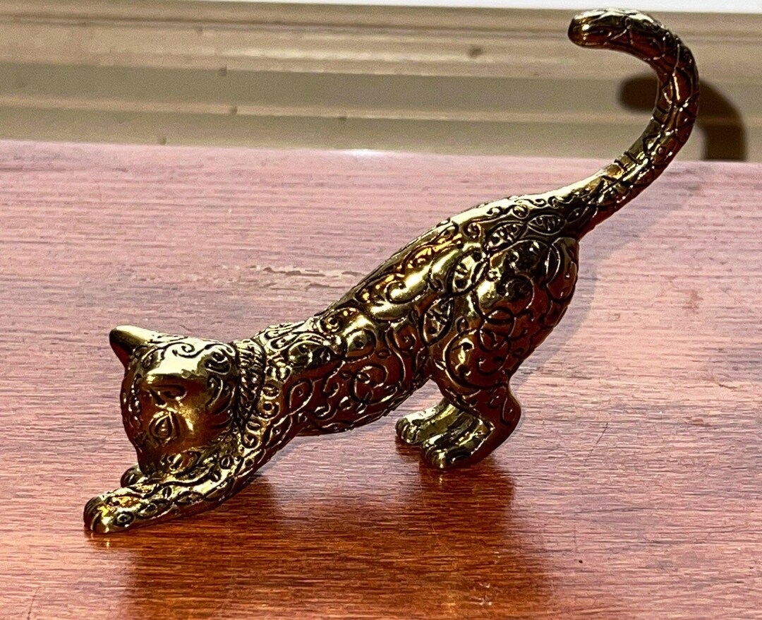 Vintage Brass Leopard Cat Figurine 1986 Tfm the Franklin Mint Cats