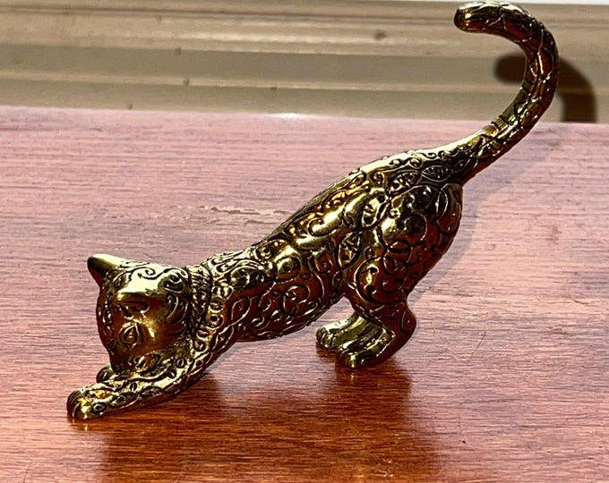Vintage Brass Leopard Cat Figurine 1986 Tfm The Franklin Mint Cats, Lover Antiques And Vintage