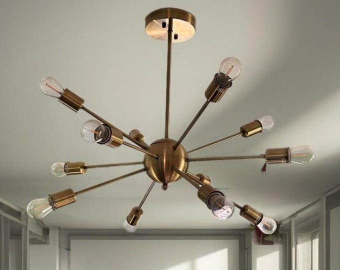 Mid Century Modern Sputnik Chandelier Light Fixture, Icludes box of extra bulbs, Hardwired