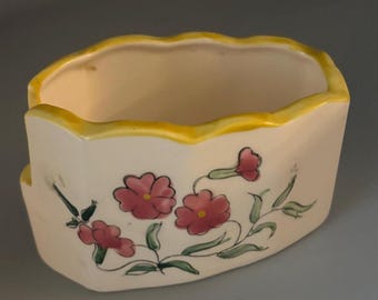Vintage Ceramic Spoon Rest with Rose Design Spooner Spoon Caddy Hand Painted Lover Antiques and Vintage