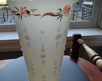 Vintage Hand Painted Milk Glass Vase: Floral Art Glass Decor