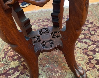 Antique RJ Horner Hand Carved Paw Claw Table Console Tables Walnut Hand Carved Numbered 507 Lover Antiques and Vintage