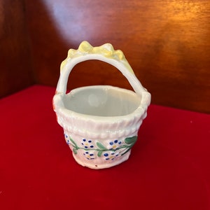 Vintage Hand Painted Ceramic Basket with Handle, Delicate Ceramic Basket, Lover Antiques and Vintage